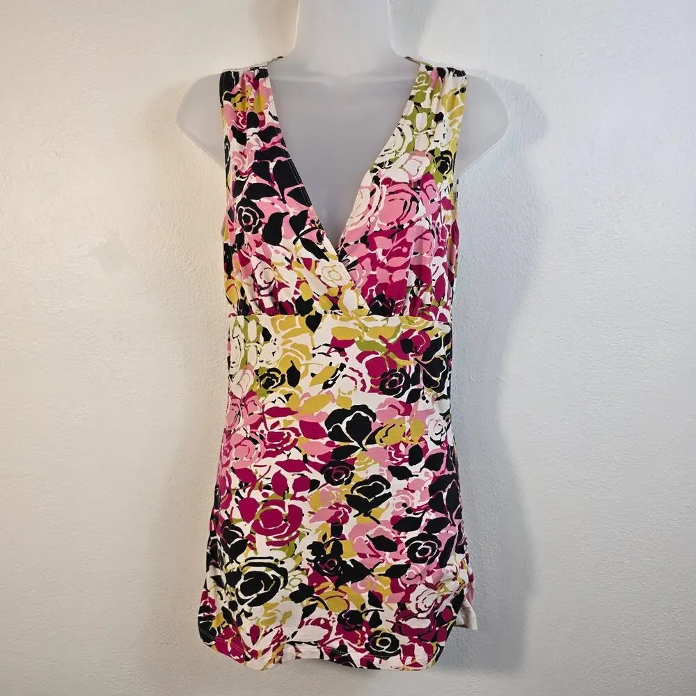 Cabi Floral Top Women's S Pink Multi Empire Waist Y2K Long Line Sleeveless